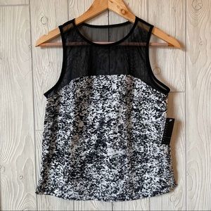 Black & White Mesh Silk See Through Tank Top Art Business Casual Office